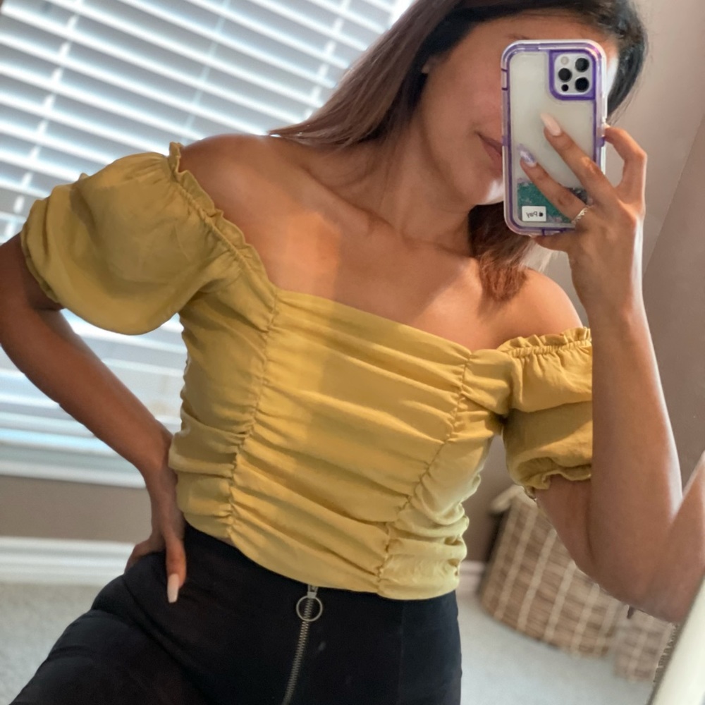 Mustard crop blouse
